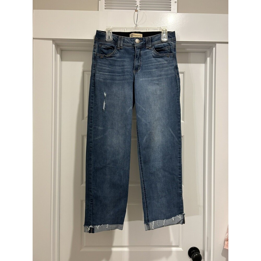 Democracy Ab Solution Straight Leg Jeans Size 8 Blue Distressed Stretch Mid Rise